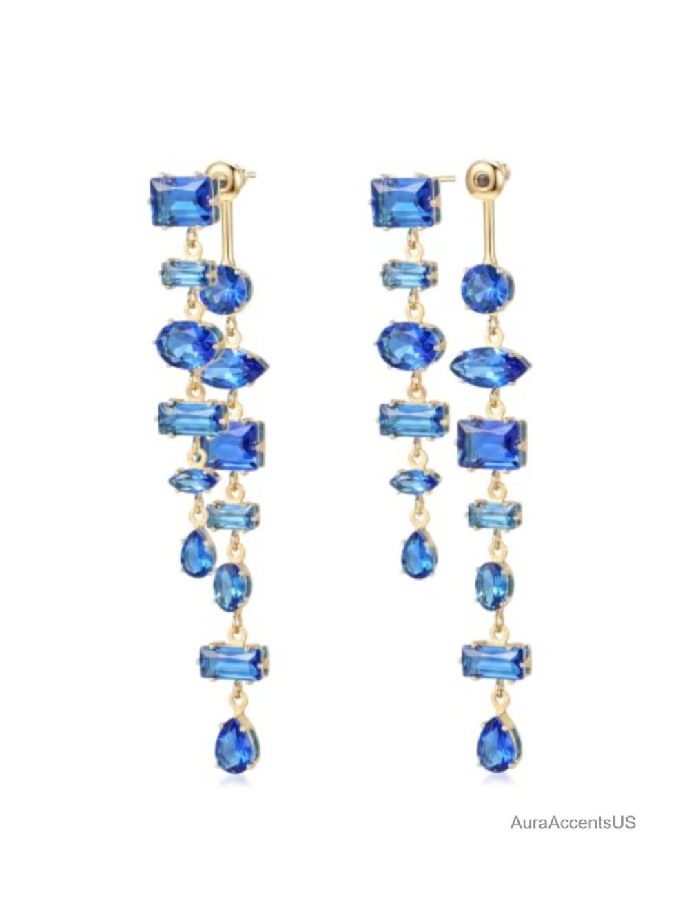14K Gold Plated Cubic Zirconia Chandelier Dangle Earrings Long Statement